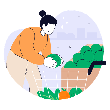Woman selecting fresh produce in  supermarket  Illustration
