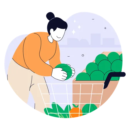 Woman selecting fresh produce in  supermarket  Illustration