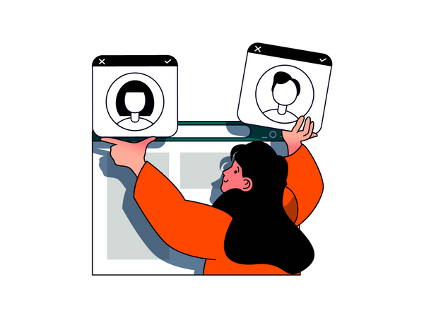 Woman selecting gender at online website Illustration