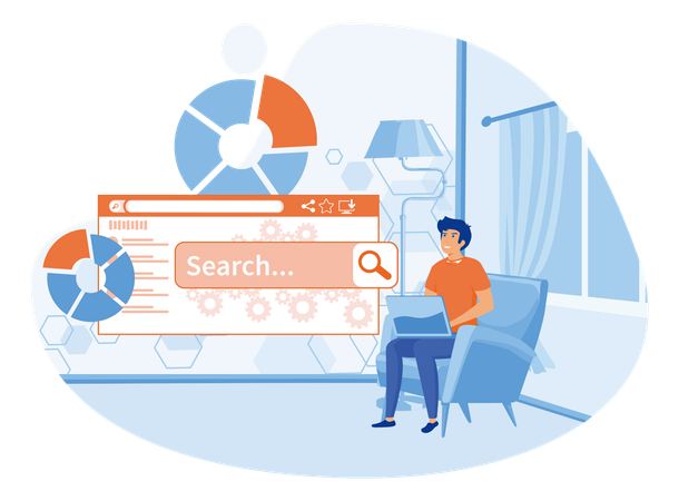 Woman selecting keywords and optimizes site for popular search queries  Illustration