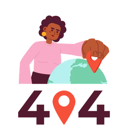 Woman Selecting Place On Globe Error 404 Flash Message Gps Navigator On Map Empty State Ui Design Page Not Found Popup Cartoon Image Vector Flat Illustration Concept On White Background Illustration