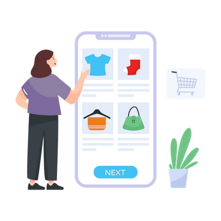 Woman selecting product to buy Illustration