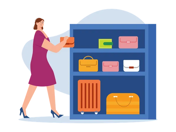 Woman selecting purse  Illustration