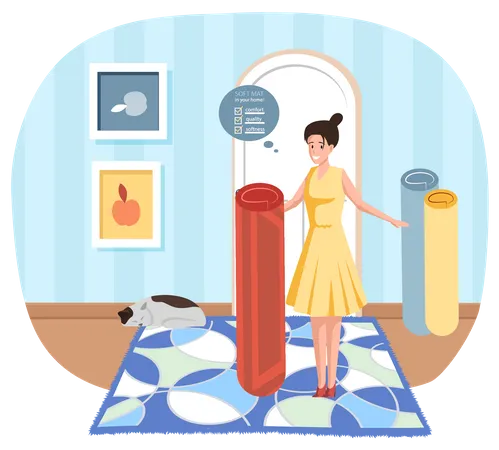 Woman selecting yoga mats  Illustration