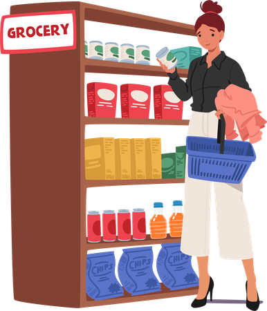 Woman Selects Fresh Produce At Grocery Store  Illustration