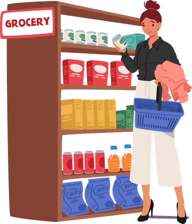 Woman Selects Fresh Produce At Grocery Store  Illustration