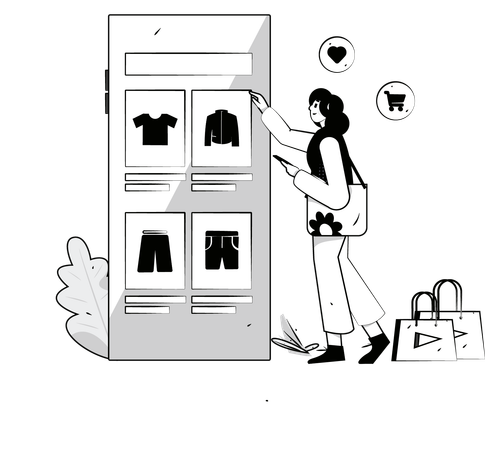 Woman selects online clothes  Illustration