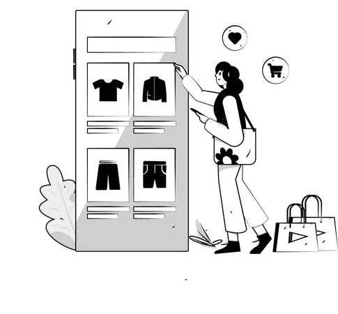 Woman selects online clothes  Illustration