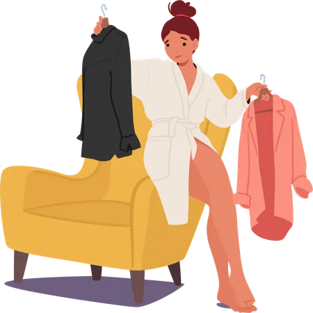 Woman Character Carefully Selects Her Attire In The Comfort Of Her Home Reflecting Personal Style And Mood Creating A Unique Expression Of Self Through Chosen Garments Cartoon Vector Illustration Illustration