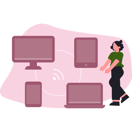 Woman self learning computing system  Illustration