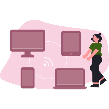 Woman self learning computing system  Illustration