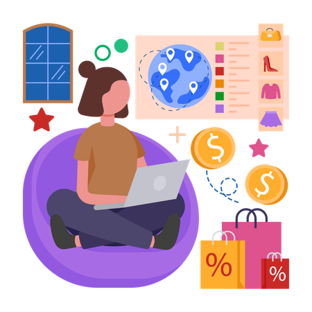 Woman Sell Globally  Illustration