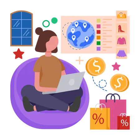 Woman Sell Globally  Illustration
