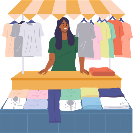 Woman seller offering trendy outfit  イラスト