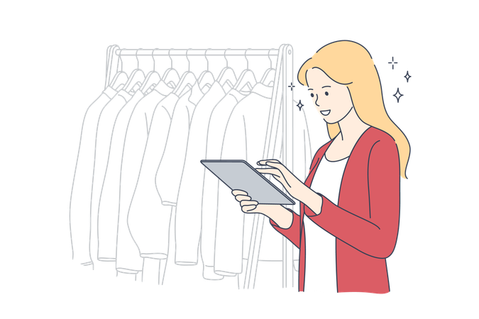 Woman seller working in exclusive clothing store  Illustration