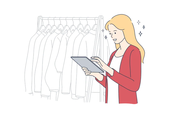 Woman seller working in exclusive clothing store  Illustration