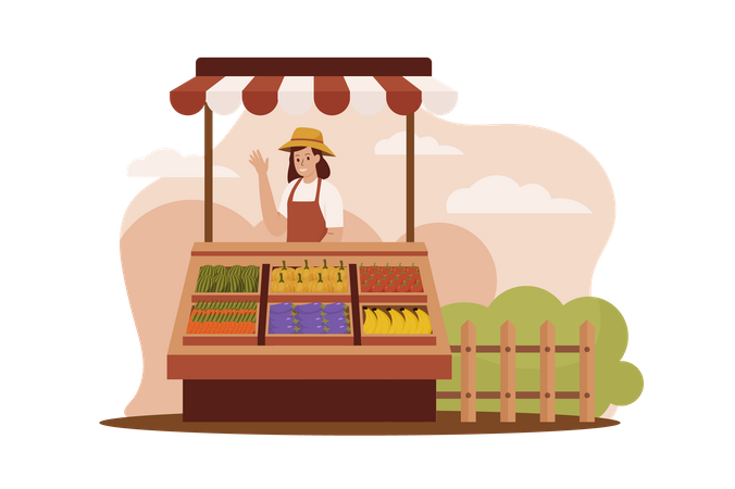 Woman selling agricultural products  Illustration