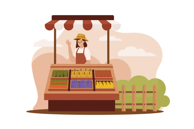 Woman selling agricultural products  Illustration