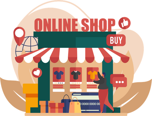 Woman selling at online shop  Illustration