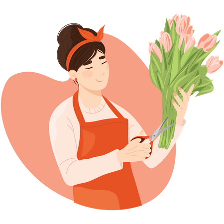 Woman selling bouquet  Illustration