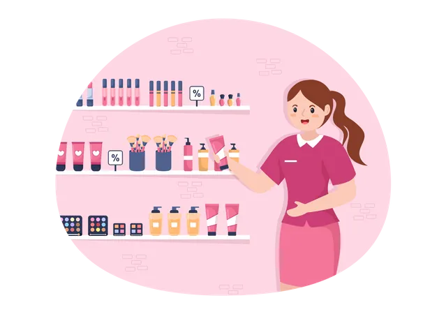 Woman Selling Cosmetics Product Illustration