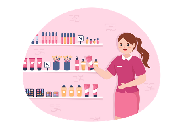 Woman Selling Cosmetics Product  Illustration