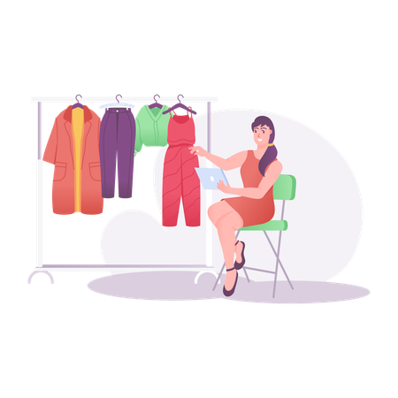 Woman Selling Dress on Shop  Illustration