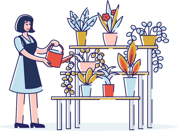 Woman selling flowers stall  Illustration