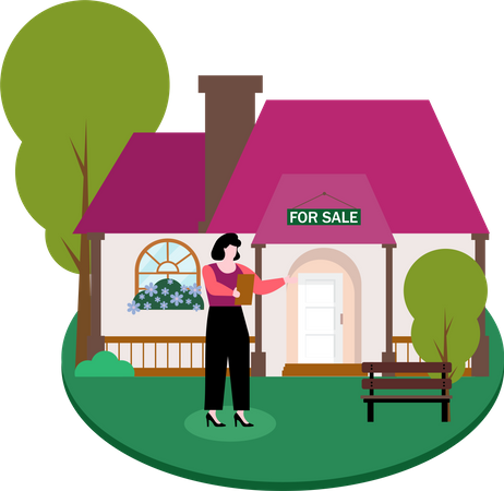 Woman selling home  Illustration