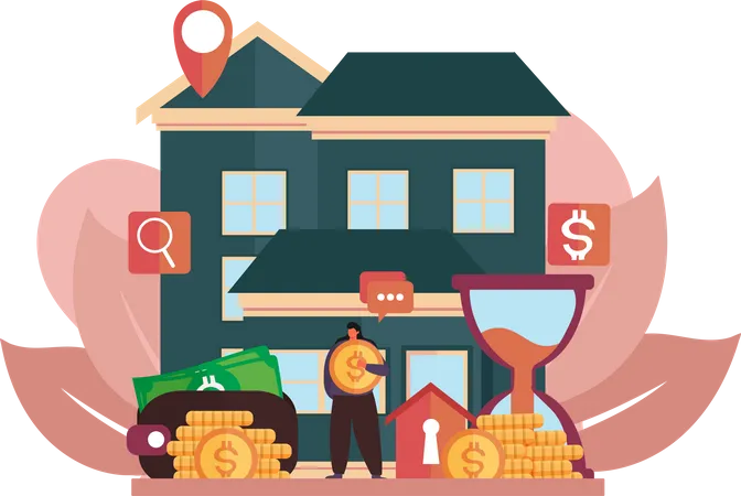 Woman selling home  Illustration