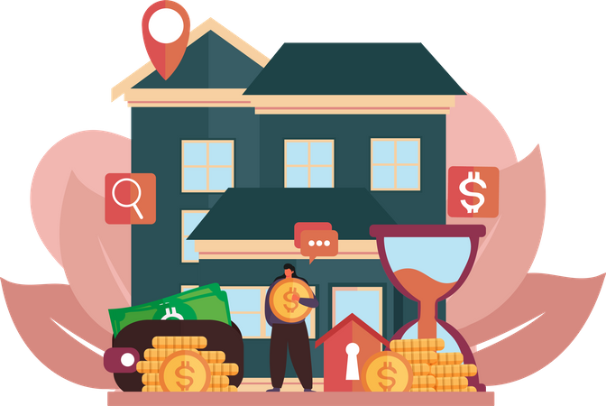 Woman selling home  Illustration