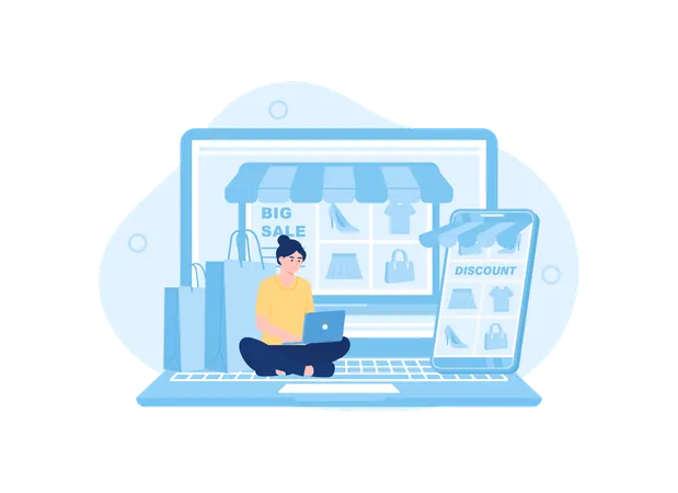 Woman selling in online shop  Illustration