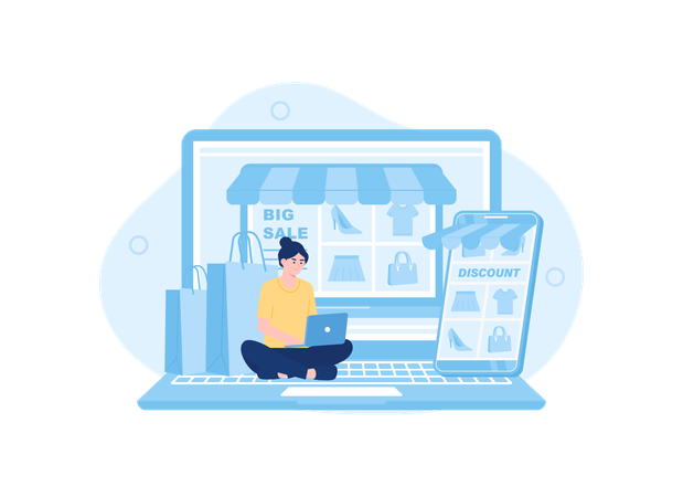 Woman selling in online shop  Illustration