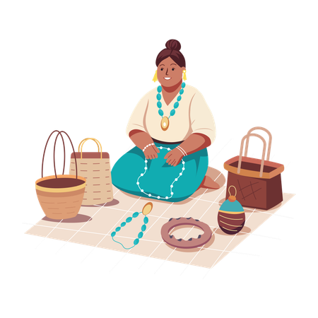 Woman Selling Jewelry on street  Illustration