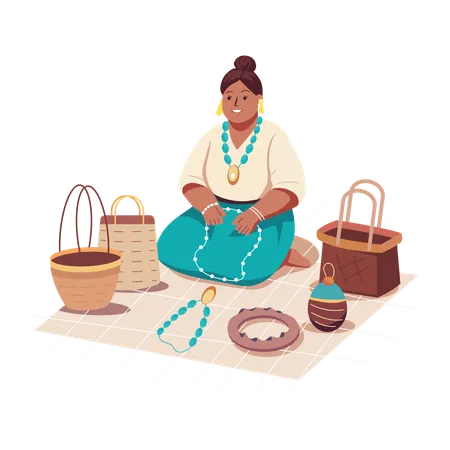 Woman Selling Jewelry on street  Illustration