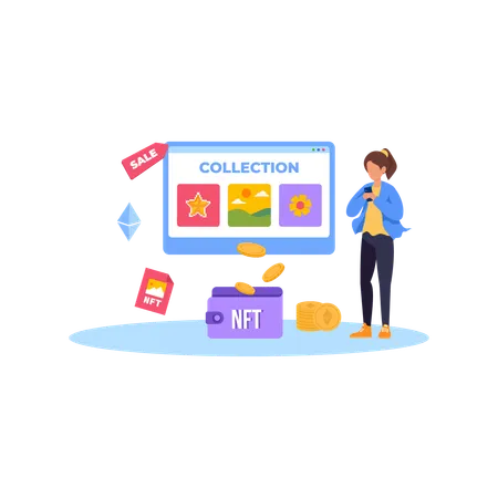 NFT 2 Flat Illustration In This Design You Can See How Technology Connect To Each Other Each File Comes With A Project In Which You Can Easily Change Colors And More Illustration