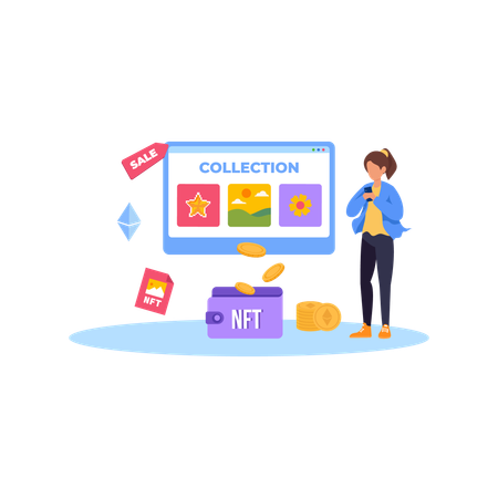Woman Selling NFT Collection  Illustration
