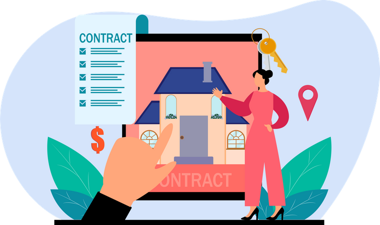 Woman selling property online Illustration