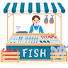 woman selling seafood illustrations