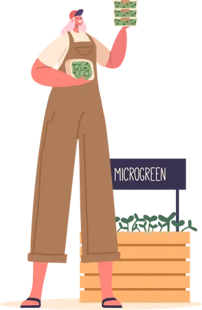 Woman Sells Microgreens Offering Fresh And Nutritious Options For Health Conscious Customers Seeking To Enhance Their Culinary Creations With Nutrient Rich Ingredients Cartoon Vector Illustration Illustration
