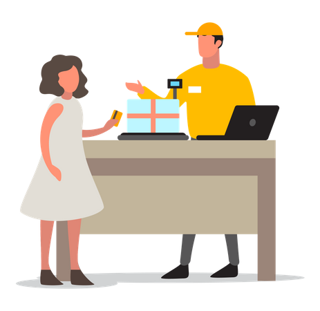Woman send a package by delivery Illustration