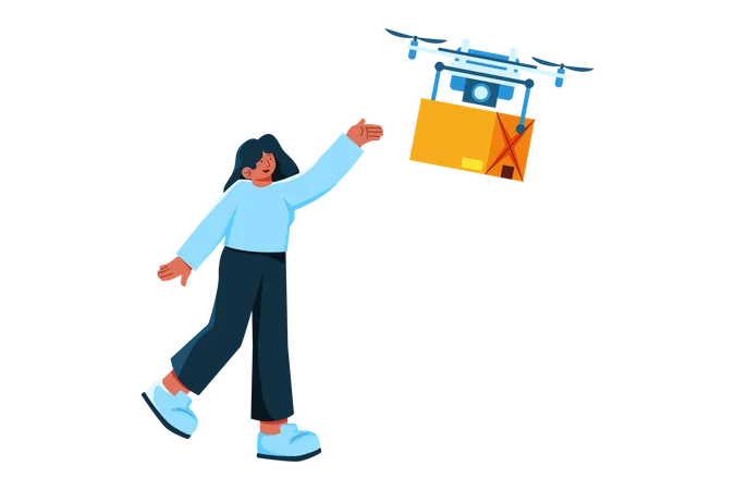 Woman send delivery through drone  Illustration
