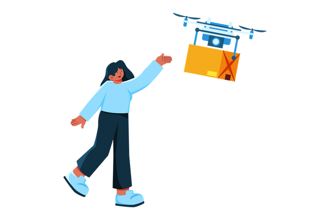 Woman send delivery through drone  Illustration