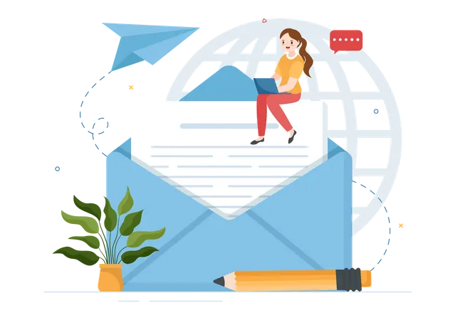 Email Service With Correspondence Delivery Electronic Mail Message And Business Marketing In Flat Cartoon Hand Drawn Templates Illustration Illustration