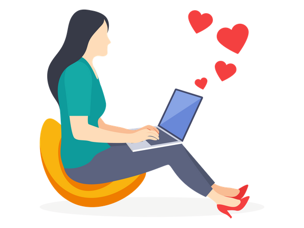 Woman send love mails  Illustration