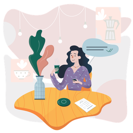 Woman sending a message  Illustration