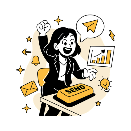 Woman Sending an Email Blast  Illustration