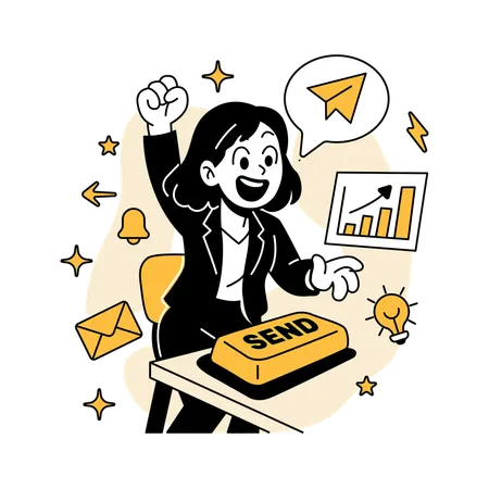 Woman Sending an Email Blast  Illustration
