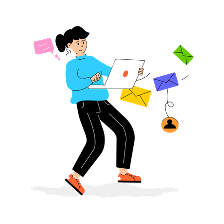 Woman Sending Email  Illustration