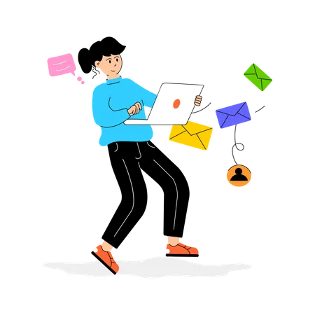 Woman Sending Email  Illustration